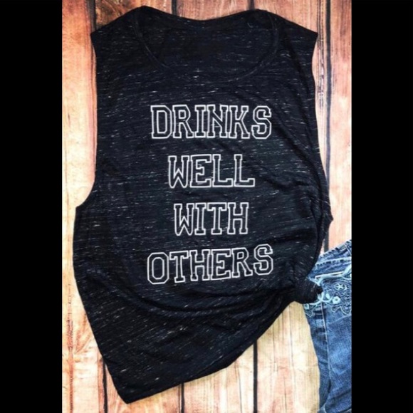 Mohair Pear boutique Tops - “Drinks Well With Other” Funny Play On Words O-Neck Tank Top